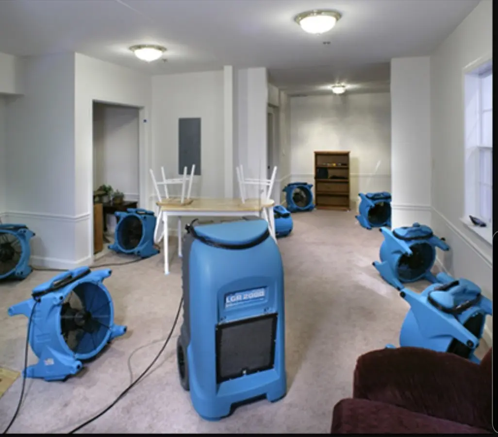 Air movers and dehumidifier setup for Water Extraction & Removal in Leonardtown